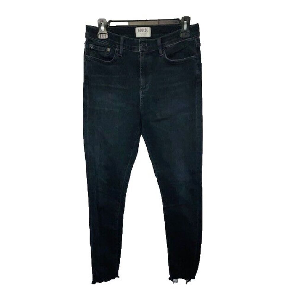 AGOLDE Sophie Mid Rise Skinny Ankle Raw Jeans Black Shout A123B-1158 Size 29